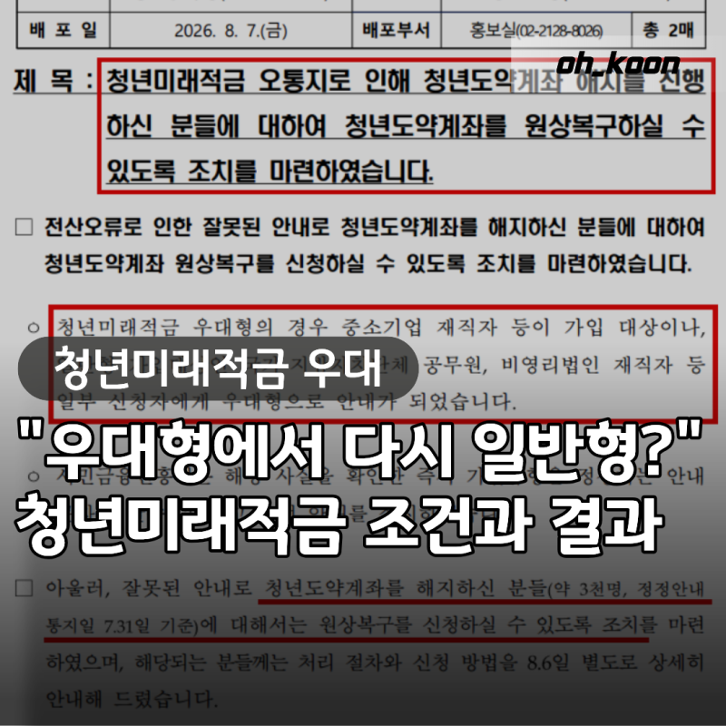 2026 청년미래적금 "청년도약계좌 해지했는데 일반형이라고?" 우대형 조건·이자 및 갈아타기 ....