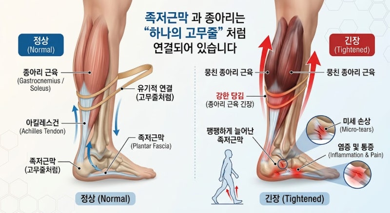 [의학/건강] 발바닥이 찌릿! 족저근막염, 범인은 발바닥이 아니라 '종아리'에 있다?