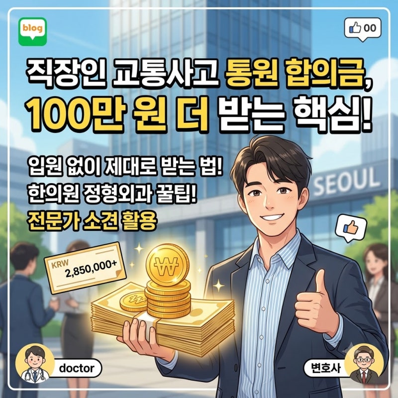 교통사고 입원 못 하는 직장인 통원 치료 합의금, 100만 원 이상 차이 나는 핵심