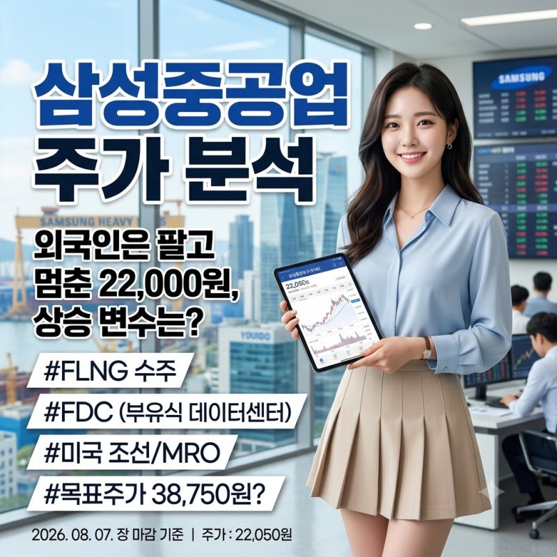 삼성중공업 주가 분석, 2만2천원에서 멈춘 이유…외국인은 팔고 기관은 샀다 다음 상승 변수....