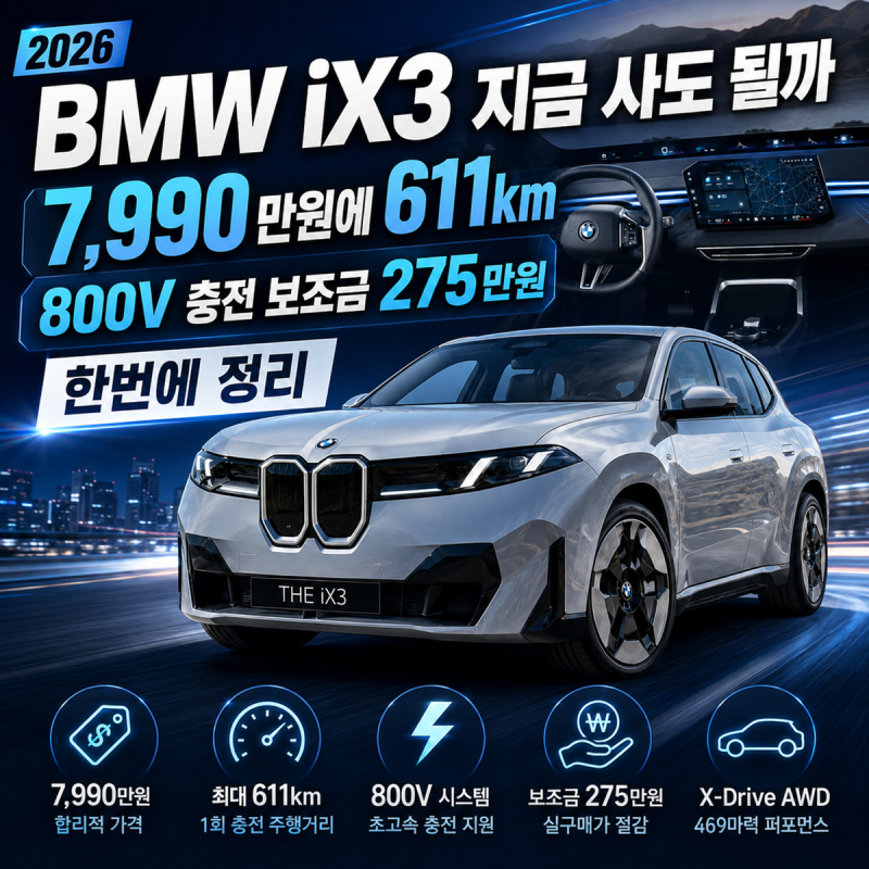 BMW iX3 지금 사도 될까 7,990만원에 611km 800V 충전 보조금 275만원 한번에 정리