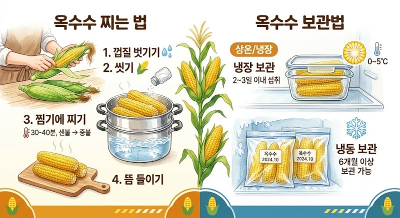 집에서 옥수수 맛있게 찌는법 보관방법