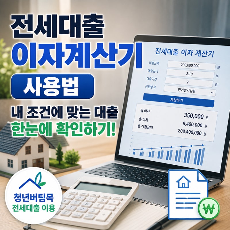 전세대출이자계산기 사용법, 내 조건에 맞는 대출 한눈에 확인하기(청년버팀목 전세대출 계....