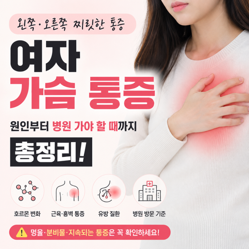 여자 가슴 통증, 왼쪽·오른쪽 찌릿한 원인부터 병원 가야 할 때까지 총정리