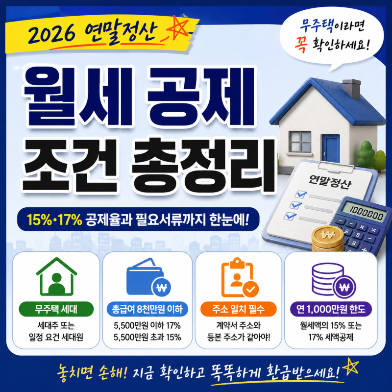 연말정산 월세 공제 조건, 무주택·소득·전입신고 기준 정리