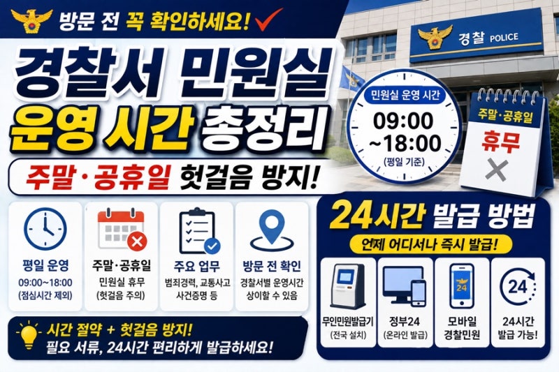 경찰서 민원실 운영 시간 주말 공휴일 헛걸음 방지 24시간 발급 방법