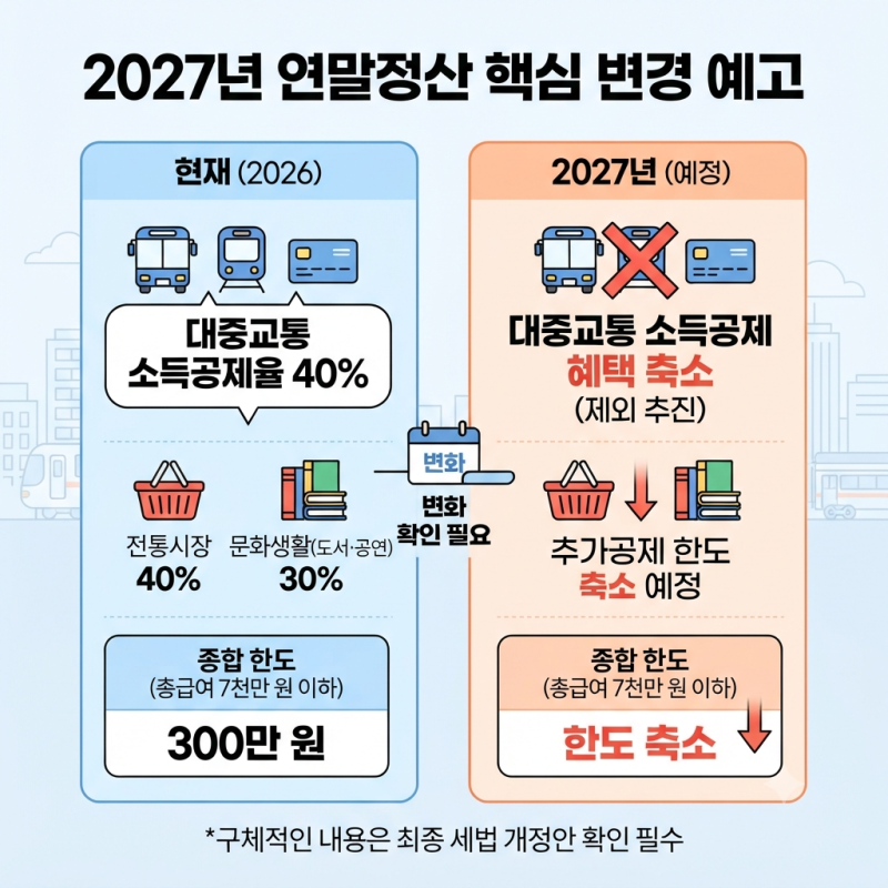 2027년 연말정산 대중교통 소득공제 사라진다, 달라지는 내용은