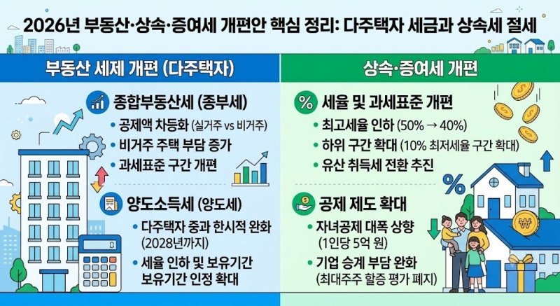 2026년 부동산·상속·증여세 개편안 핵심 정리: 다주택자 세금과 상속세 절세 총정리