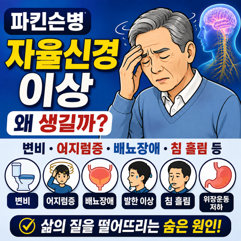 파킨슨병 자율신경 이상 증상 총정리｜변비·어지럼증·배뇨장애까지