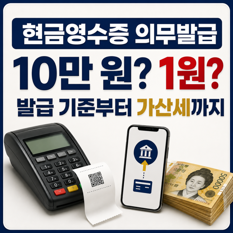 현금영수증 의무발급 기준 총정리｜10만 원·1원 차이, 계좌이체·미발급 가산세(2026)