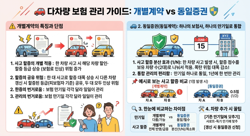 [차량 팁] 자동차 2대 이상 소유 시 필수 체크! 개별계약과 동일증권(동일계약) 완벽 비교