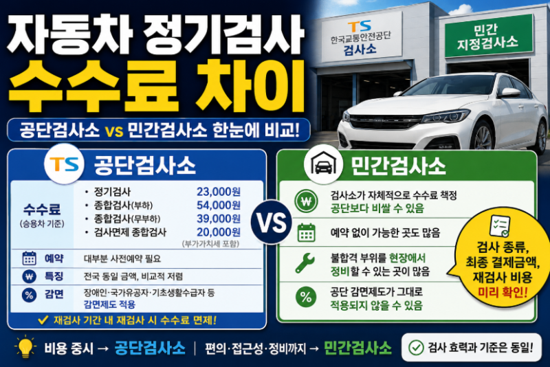 자동차 정기검사 수수료 공단검사소와 민간검사소의 차이