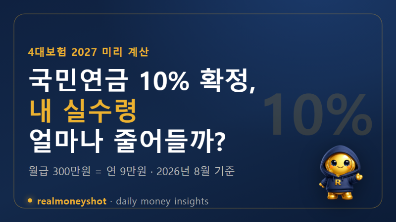 4대보험 요율 2027 총정리 - 국민연금 10% 확정, 월급 300만원이면 실수령 얼마나 줄어들까 (2026....