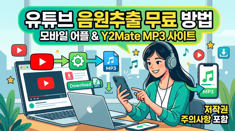 유튜브 음원추출 무료 방법 총정리! 모바일 어플부터 Y2Mate MP3 사이트 활용법까지 (저작권 주....