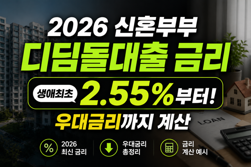 2026 신혼부부 디딤돌대출 금리 얼마인가 생애최초 2.55%부터 우대금리까지 계산