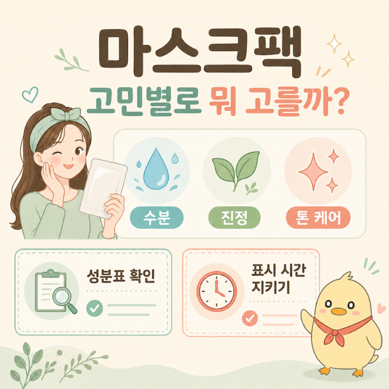 마스크팩, 고민별로 골라 쓰는 법 (수분,진정,미백)