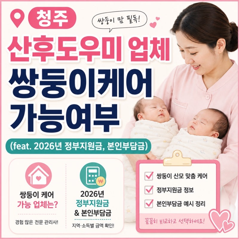 청주 산후도우미 업체 쌍둥이케어 가능여부(feat. 2026년 정부지원금, 본인부담금)