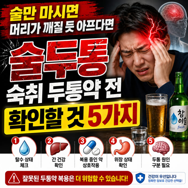 "술만 마시면 머리가 깨질 듯 아프다면" 술두통 숙취 두통약 전 확인할 것 5가지