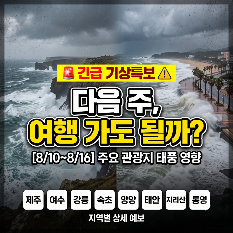 [8월 10일~16일 태풍 영향] 제주·여수·강릉·속초·양양·태안 등 주요 국내 여행지별 날씨 예....