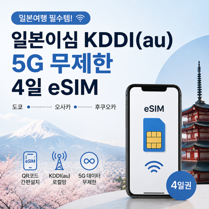 일본여행 데이터 걱정 끝! 일본이심 KDDI 5G 무제한 4일 eSIM 사용법