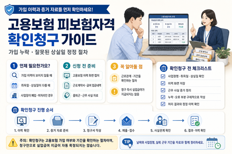 고용보험 피보험자격 확인청구 방법｜가입 누락·잘못된 상실일 정정 절차