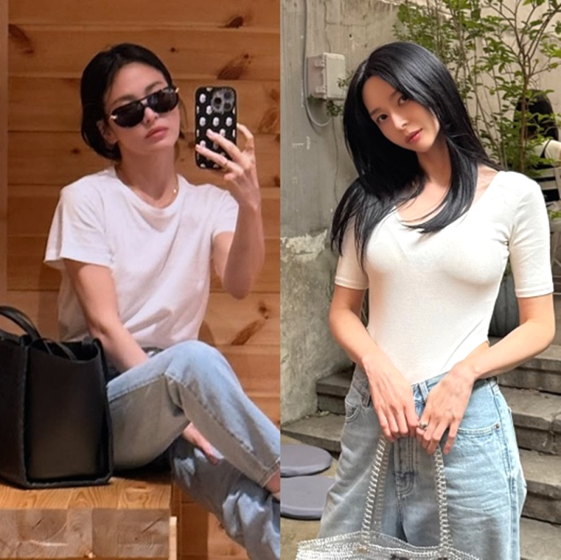 흰티에 청바지, 명품 가방 든 송혜교 vs 몸매가 명품 권나라