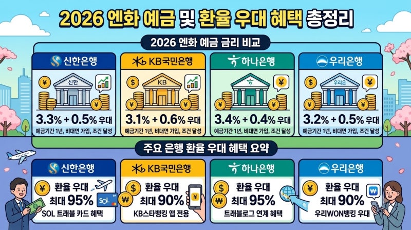 2026 엔화 예금 금리 비교 시중은행 환전 우대 혜택 총정리