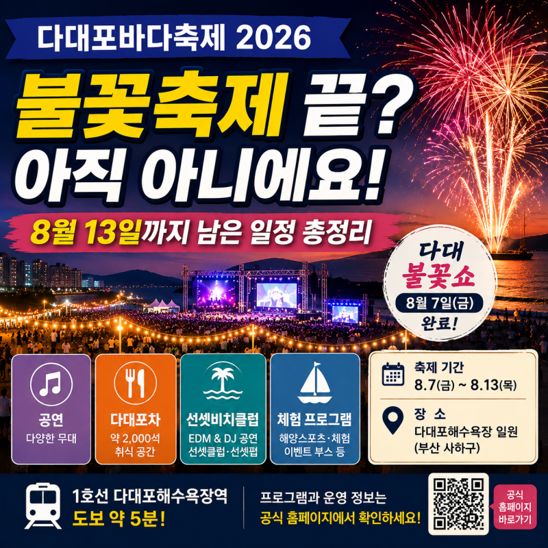 다대포바다축제 2026 불꽃축제 끝? 8월 13일까지 남은 일정