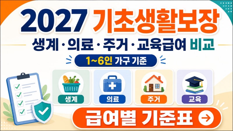 2027년 기초생활수급자 조건 바뀝니다｜생계·의료·주거·교육급여 기준