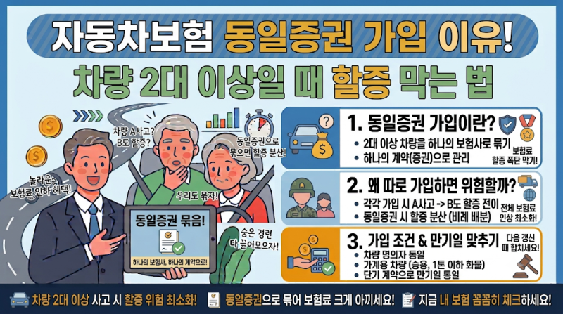 자동차보험 동일증권 가입 이유! 차량 2대 이상일 때 할증 막는 법