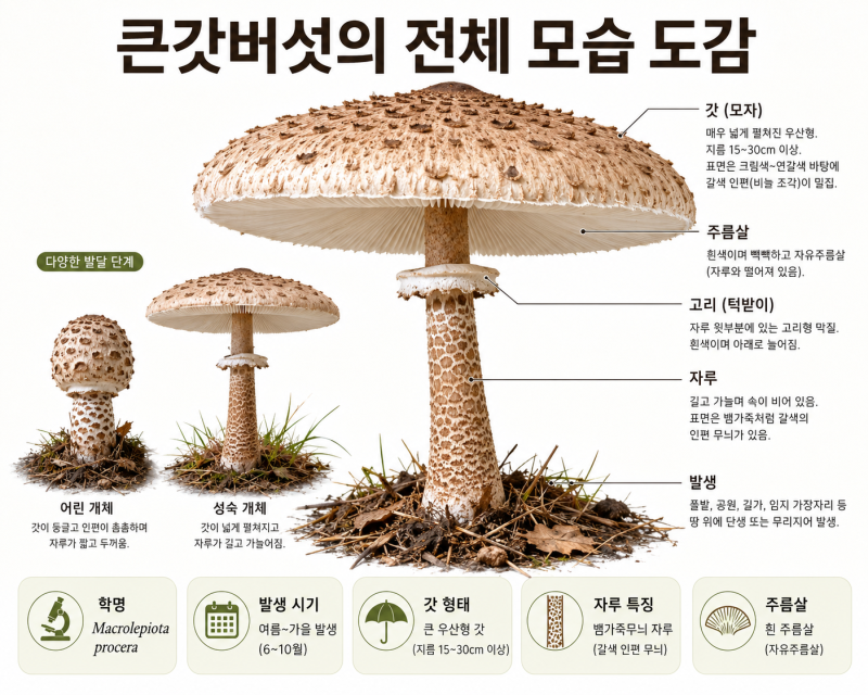 큰갓버섯은 먹을 수 있을까? 큰 갓과 뱀가죽무늬 자루, 독버섯 구별법