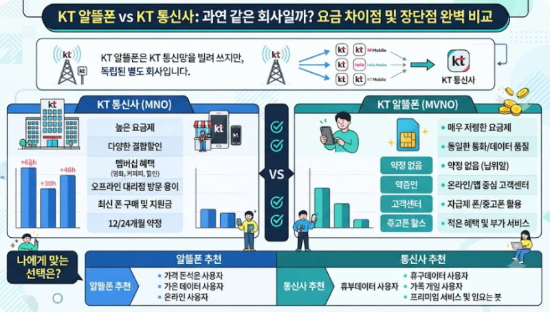 kt 알뜰폰 kt통신사는 똑같은 회사? 통신비 요금이 다른가요?