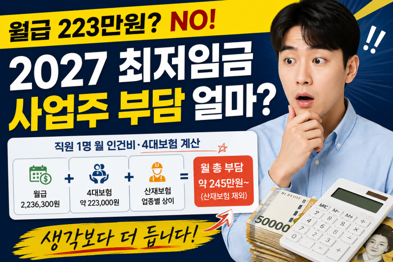 2027 최저임금 사업주 부담 얼마? 직원 1명 월 인건비·4대보험 계산