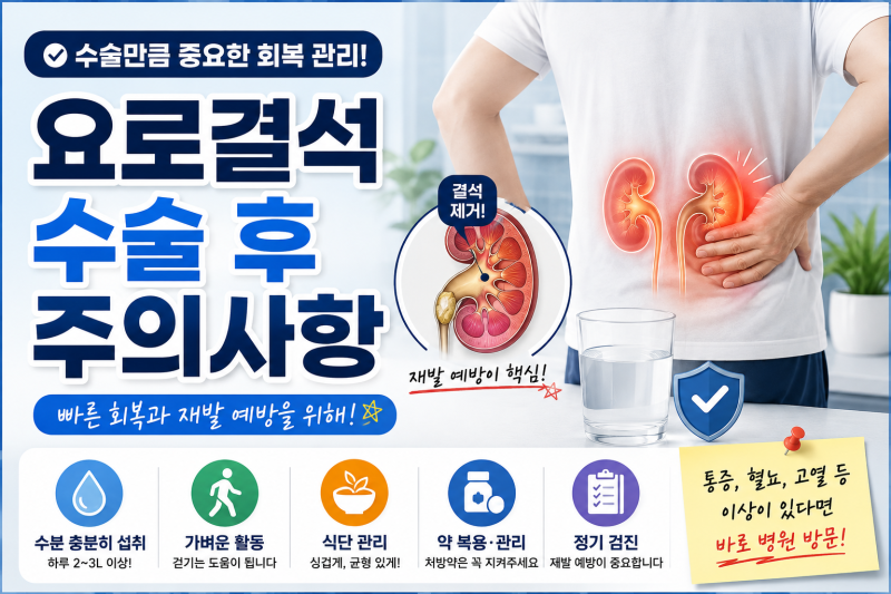 요로결석 수술 후 주의사항 총정리｜빠른 회복을 위한 관리법·식단·운동까지