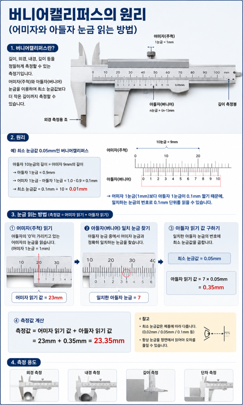 버니어캘리퍼스 원리와 눈금 읽는 방법 완벽 정리