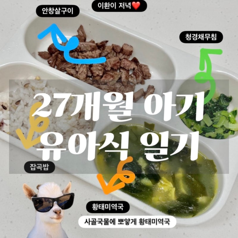 유아식 일기 : 27개월 아기, 저염식단, 아기 반찬, 한끼사진, 아기 식단, 간장비빔국수, 안창살....