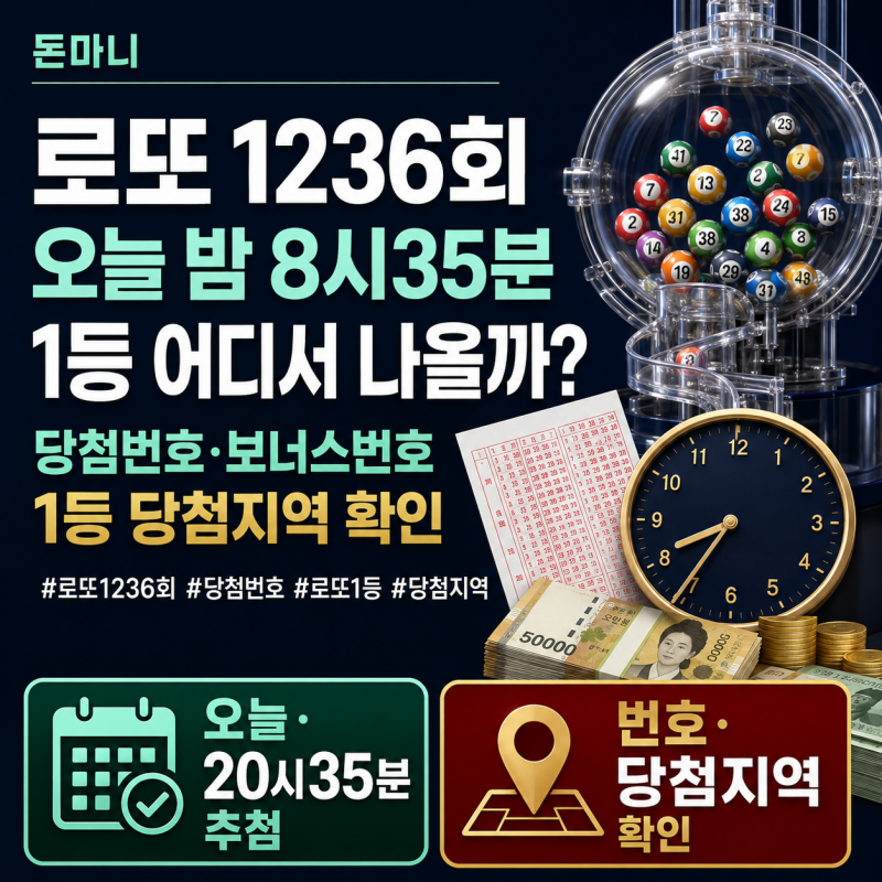 로또 1236회 당첨번호 오늘 밤 공개, 1등 당첨지역·당첨금은 몇 시에 확인할까?