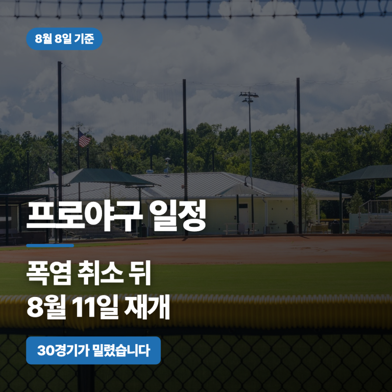 프로야구 일정, 폭염 취소 뒤 8월 11일 재개 :: 다시 언제 시작하나