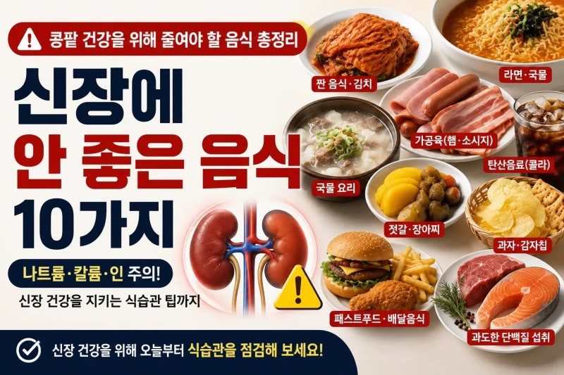 신장에 안 좋은 음식 10가지｜콩팥 건강을 위해 줄여야 할 음식 총정리