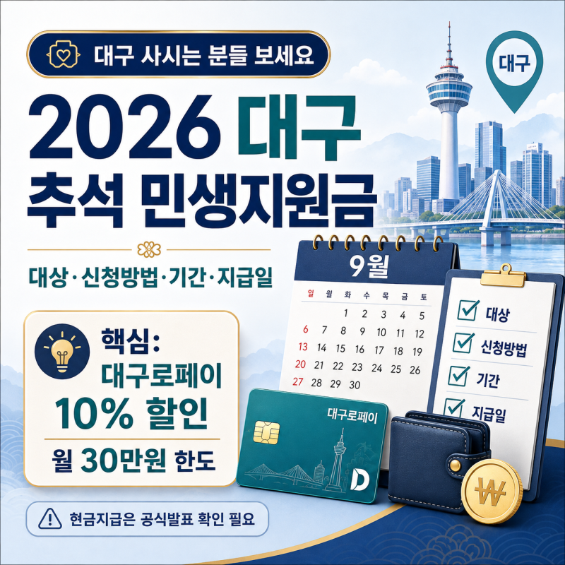 2026 추석민생지원금 대구 시민을 위한 소식 (대구로페이할인, 신청기간·지급일)
