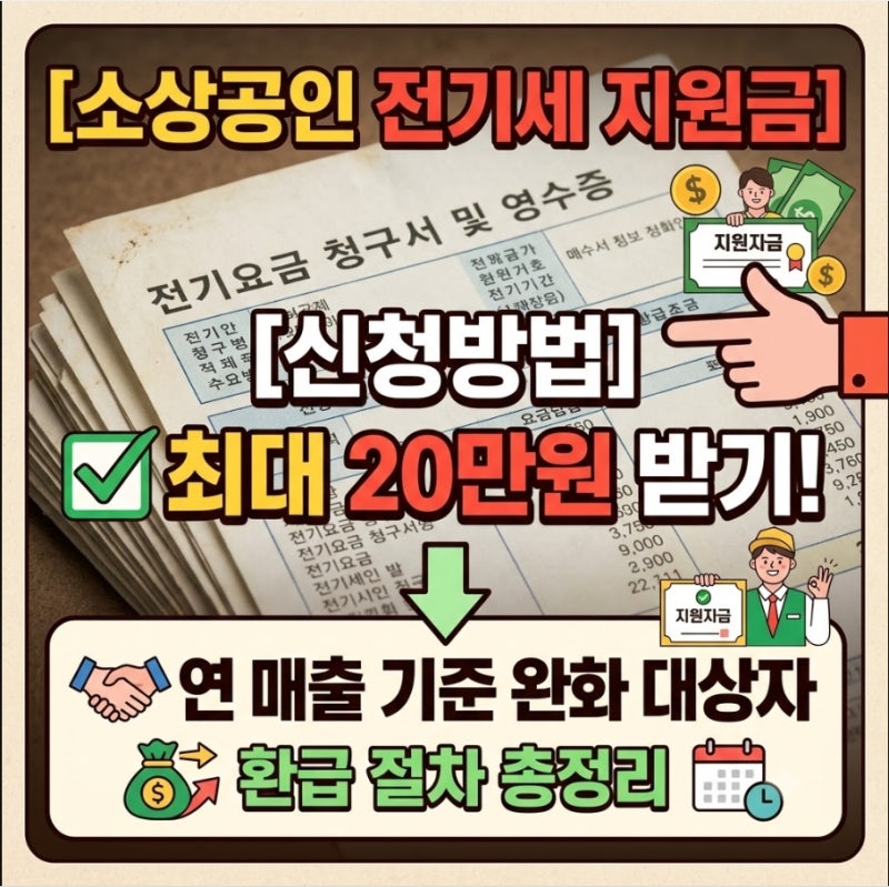 [소상공인 전기세 지원금] + [신청방법] + "최대 20만원 받기! 연 매출 기준 완화 대상자 및 환....