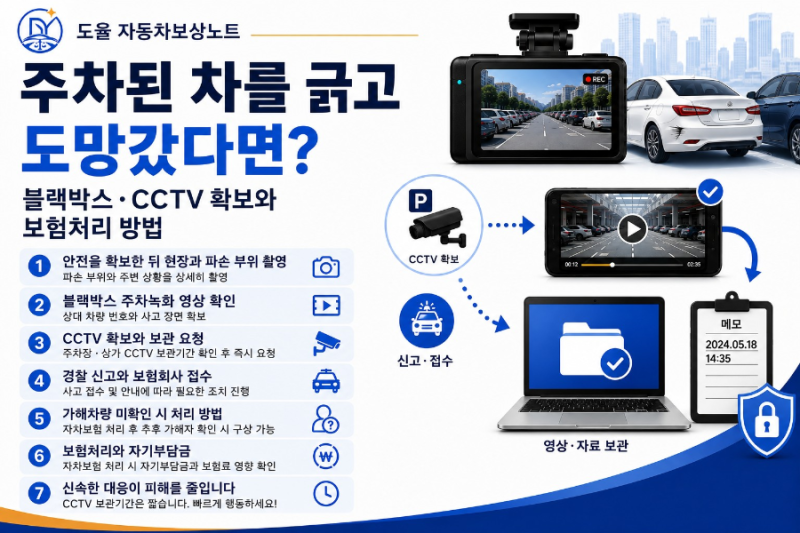 주차된 차를 긁고 도망갔다면? 블랙박스·CCTV 확보와 보험처리 방법