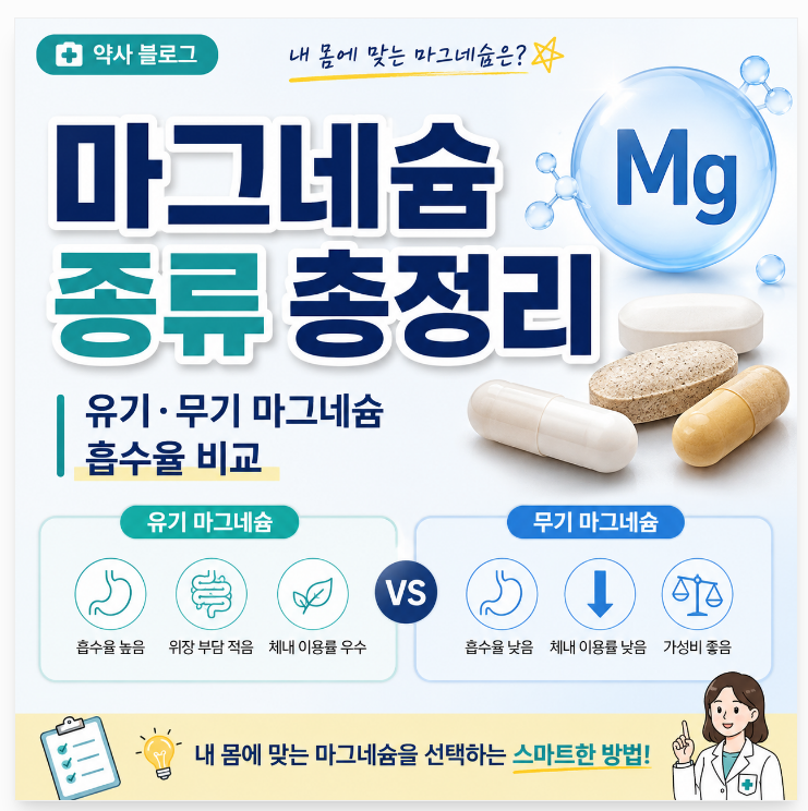 마그네슘 종류 총정리 산화마그네슘부터 글리시네이트까지, 흡수율과 차이는?