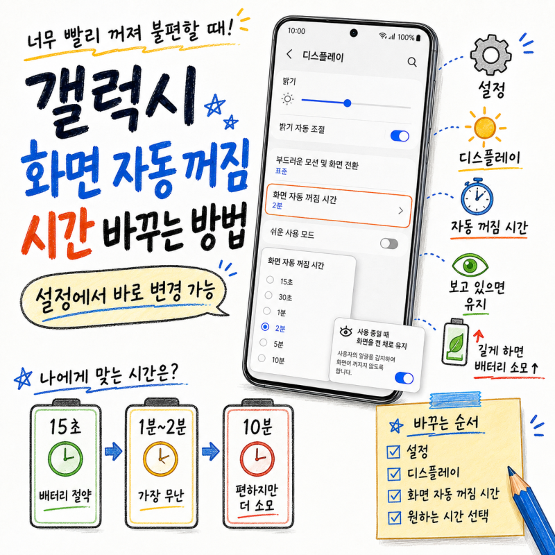 갤럭시 휴대폰 화면 자동 꺼짐 시간 바꾸는 방법