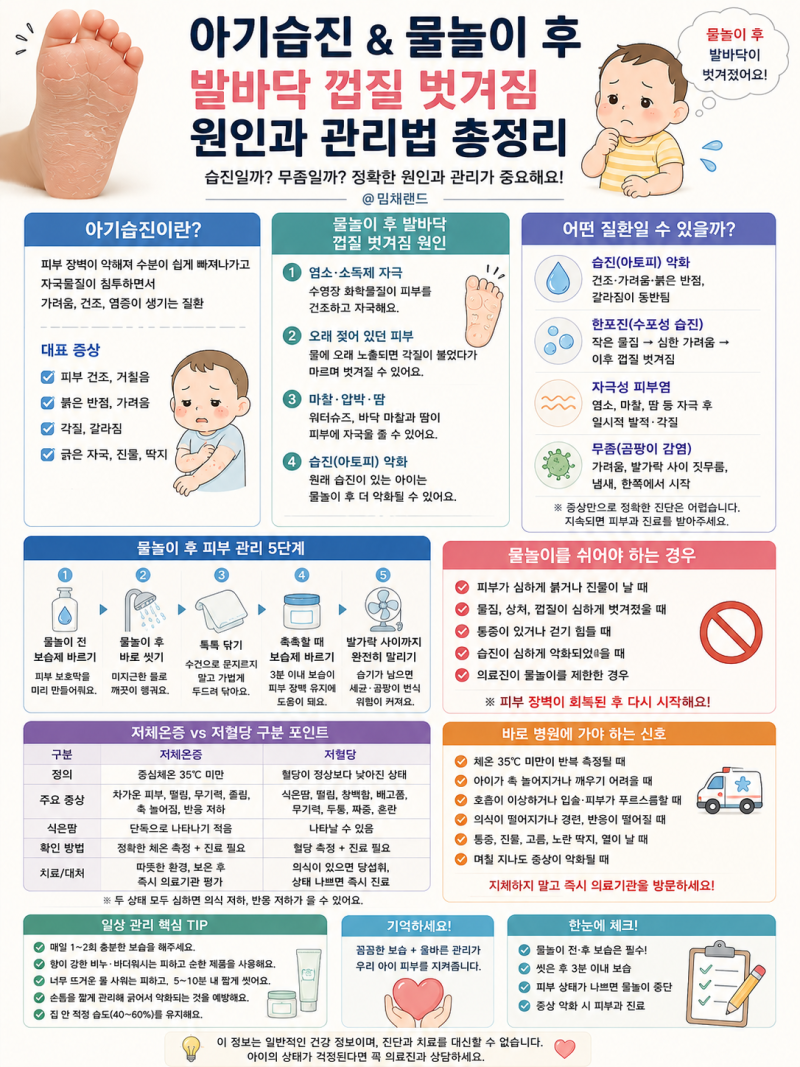 물놀이 후 아이 발바닥 껍질 벗겨짐 유아 아기습진 무좀일까?