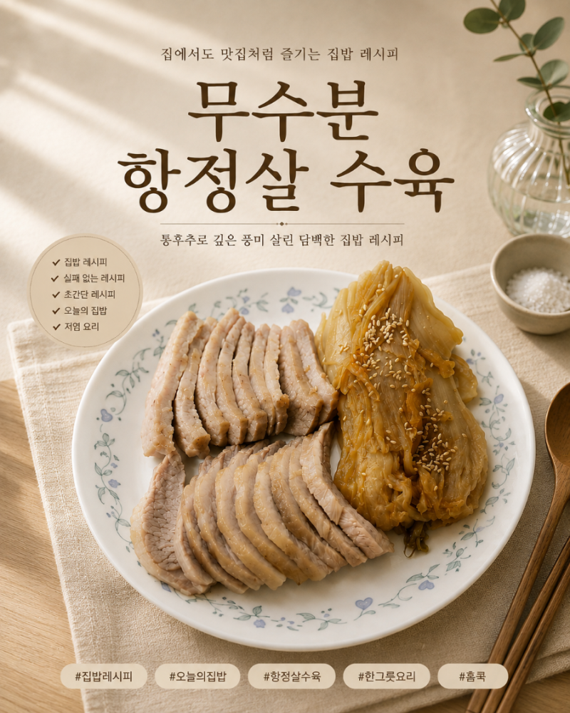 무수분 항정살 수육 레시피: 통후추로 깊은 풍미 살린 집밥 보양식