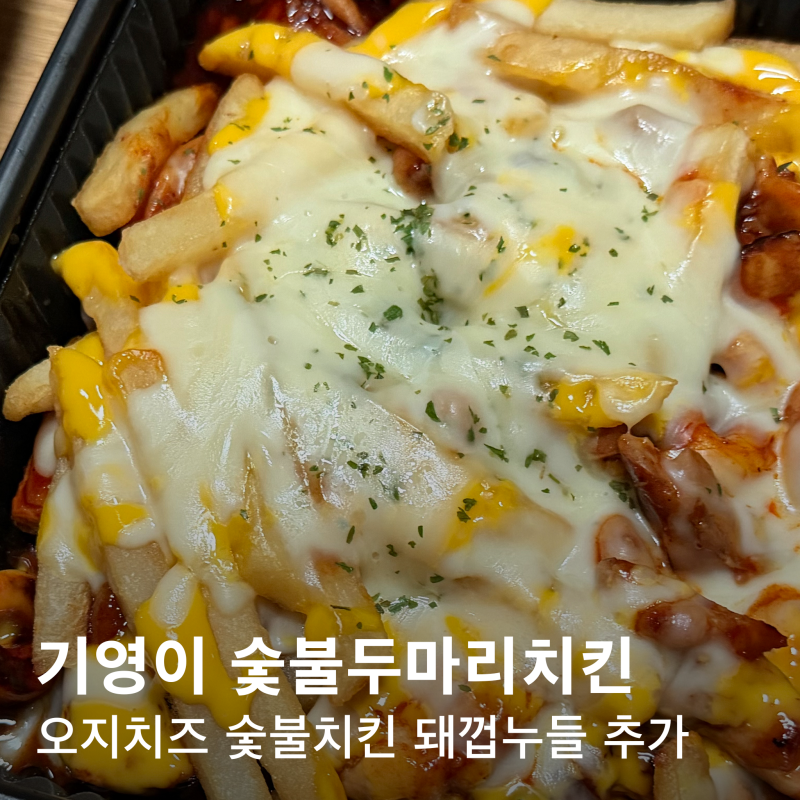기영이숯불두마리치킨 신메뉴 오지치즈 양념숯불치킨 후기 돼껍누들 추천