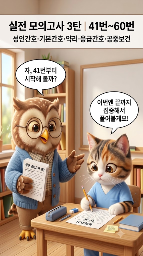 [2026 간호조무사 국시] 전과목 실전 모의고사 3탄｜성인간호·약리·응급·공중보건 20문제