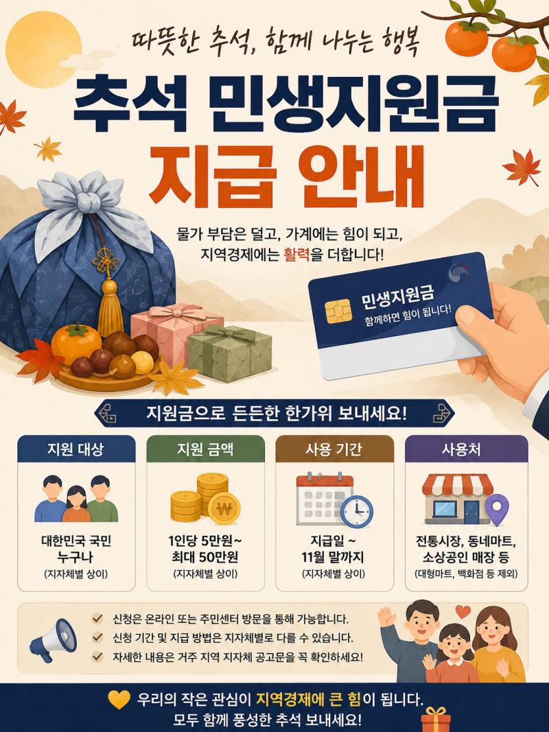 추석 민생지원금 총정리｜2026년 추석 지원금 또 나올까? 대상·지급일·신청방법까지