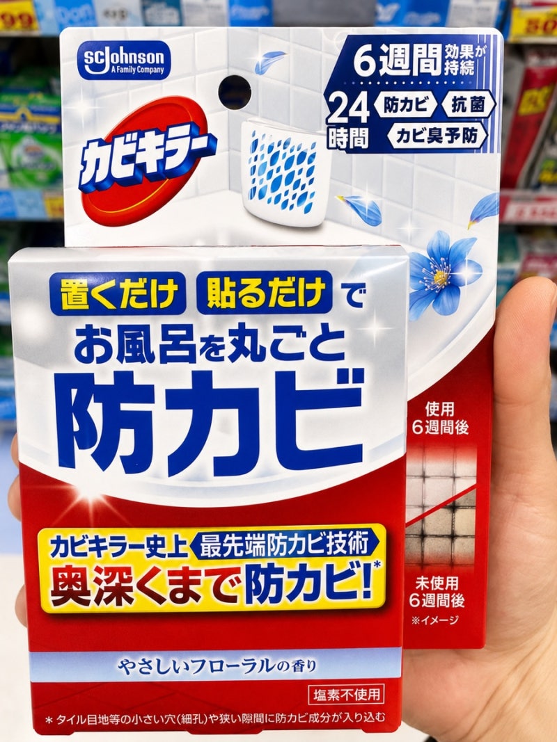 [일본생활] 욕실 곰팡이 청소 끝! 놓거나 붙이면 끝나는 카비키러 방카비(カビキラー 防カビ)....